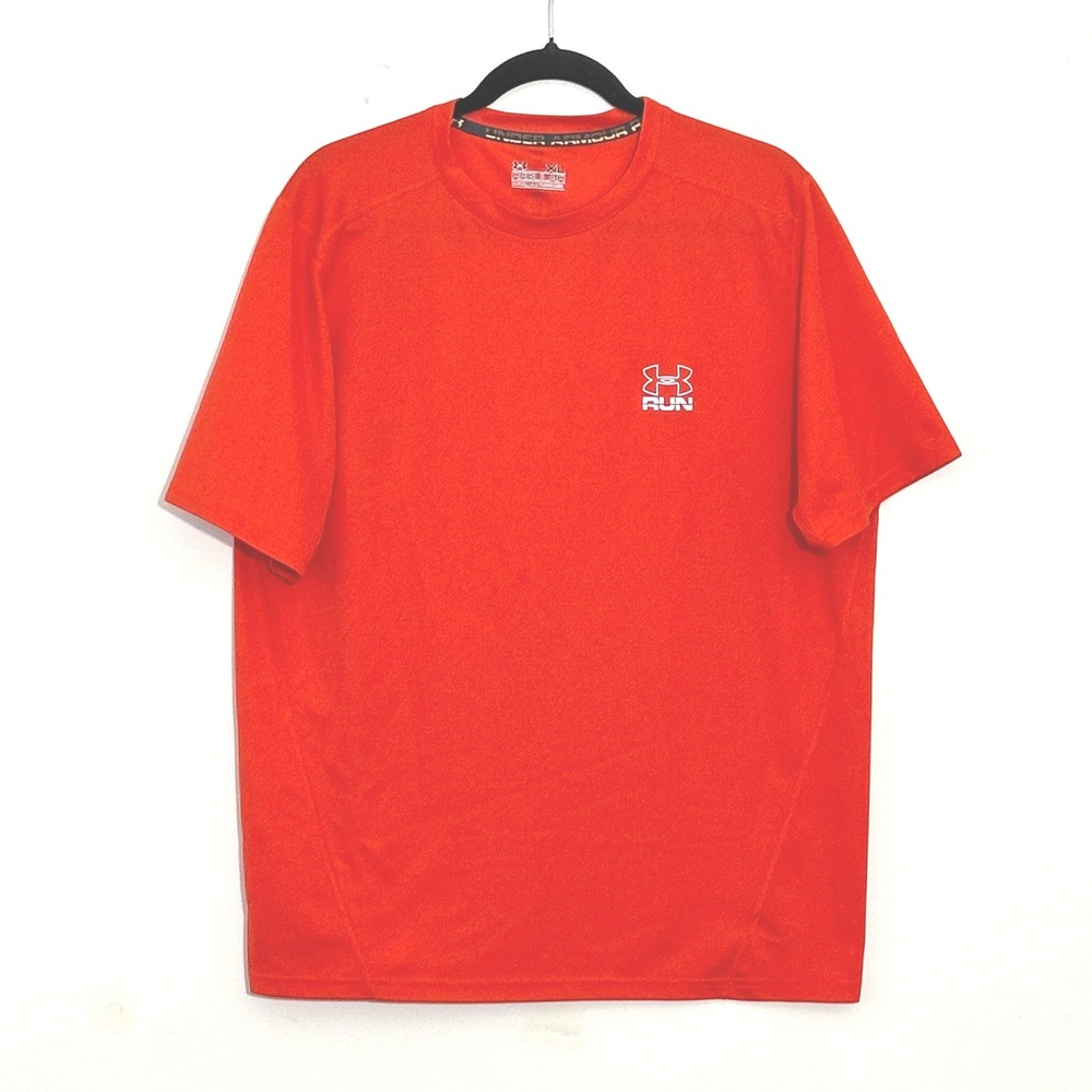 Under Armour Mens Shirt XL HeatGear Run Orange Lightweight Wicking Gym Workout